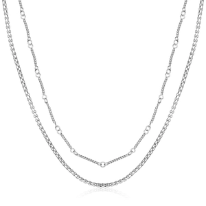 Double Layered Necklace Stainless Steel Box Chain Twisted Link Retro Hip Hop Style Jewelry For Men And Women