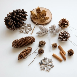 Natural Pine Cones Wood Slices Cinnamon Sticks Christmas Decoration DIY Craft Rustic Nordic Ornament Snowflake Star Heart