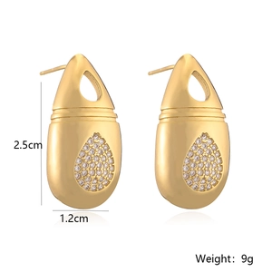 18K vergulde koperen druppel oorbellen met zirkonen, afmeting 2,5cm bij 1,2cm