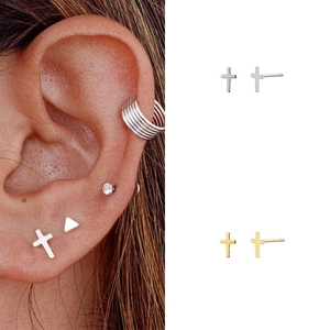 Mini Kreuz Ohrstecker Echt Vergoldet Kupfer Geometrisch Minimalistisch Modeschmuck Accessoire Für Damen Herren Unisex
