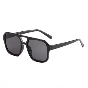 Classic black square double bridge pilot sunglasses with dark grey lenses for men and women