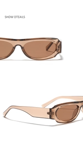 Detail view of Y2K square oversized sunglasses with brown amber frame and metal hinges