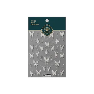 3D embossed white butterfly nail stickers TS-3609 with realistic textured relief details