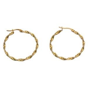 Minimalist gold twist texture hoop earrings made of hypoallergenic stainless steel