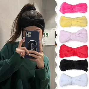 Microfiber bow headbands in six colors for face washing and skincare routines
