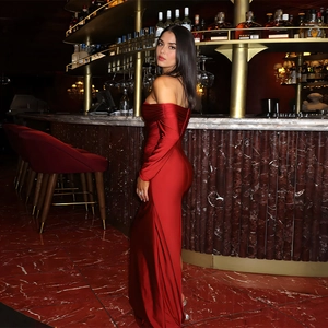 Off-Shoulder Gerafftes Maxikleid Langarm Slim Fit Bodycon Abendparty Meerjungfrau Kleid Für Damen Elegant Sexy