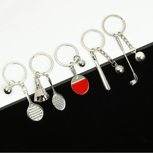 Sports Themed Metal Keychain Zinc Alloy Badminton Ping Pong Tennis Football Basketball Golf Baseball Bat Pendants Gift For Fans