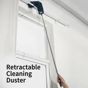Extendable 3m chenille duster with stainless steel pole cleaning high curtain rods