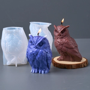 3D owl silicone mold for aromatherapy candles and DIY resin animal crafts with feather detail