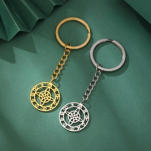 Minimalist stainless steel witch knot moon pendant keychain in gold and silver finish