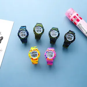 Kids Digital Watch Sporty Camouflage Pattern LED Backlight Waterproof Alarm Stopwatch PVC Strap For Boys And Girls