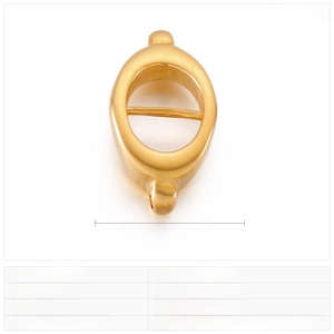 Macro detail of a 19x10mm gold-plated stainless steel curved double-ring jewelry charm