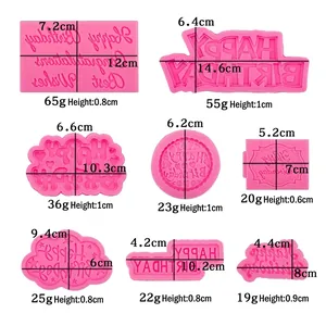 Pink Happy Birthday silicone cake molds set in various cloud and floral letter shapes