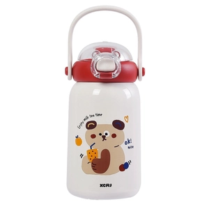 Borraccia termica per bambini con orsetto, manico portatile e cannuccia in acciaio inox 316
