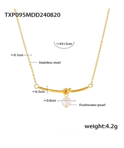 Detailed size specifications of the stainless steel gold necklace with freshwater pearl pendant