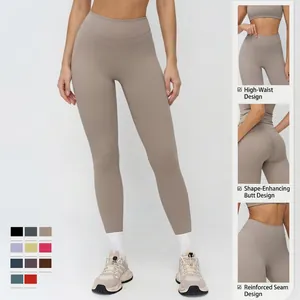 High waist yoga pants in earthy brown with butt-lifting seams and wide waistband