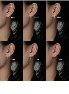 Comparison of six sizes of gold s925 sterling silver hoop earrings from 10mm to 20mm on ear