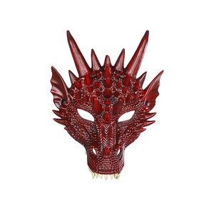 Deep red dragon mask with realistic scale textures and horns for Halloween cosplay