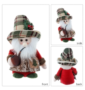 Three-view display of Christmas gnome doll showing front, side and back details
