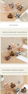 Detail of premium acetate hair claws in tortoise shell and marble patterns with strong springs