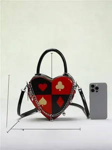Detailed view of heart-shaped poker bag showing size reference with dimensions