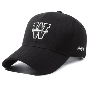 Classic black cotton baseball cap with white W embroidery and curved brim for unisex wear