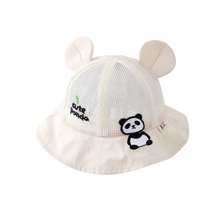 Breathable cream mesh panda sun hat for toddlers with cute 3D ears and embroidery
