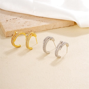 Copper Nail Shape Hoop Earrings Micro Pave Zircon Geometric C Shaped Industrial Fashion Jewelry For Women