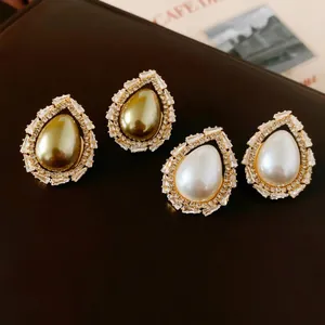 Boucles D'oreilles Puces Künstliche Perle Goutte D'eau Vintage Avec Strass Et Tige En Argent Bijoux Élégants Style Français Pour Femmes