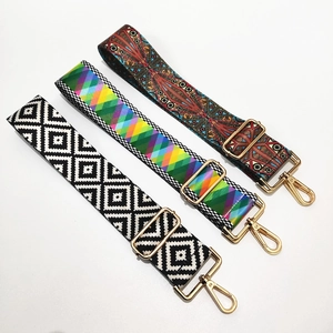 Adjustable wide replacement bag straps with bohemian geometric patterns and gold clips