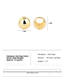 Polished 14mm chunky gold hoop earrings with 7.5g weight detail on white background