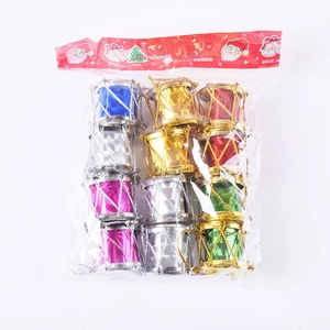 Assorted colorful mini Christmas drum ornaments in a package for tree decoration