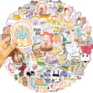 Close-up of cute lily of the valley waterproof sticker on a DIY cartoon set