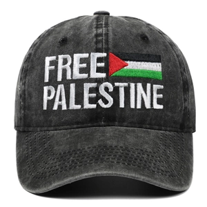 Vintage-Baseballcap in Schwarz mit Free Palestine Stickerei und Flaggen-Detail