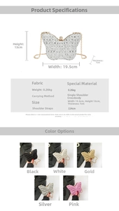 Détails de taille du sac à main boîte papillon à paillettes avec dimensions