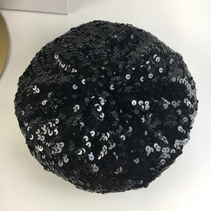 Fashionable black sequin beret hat for women featuring shimmering glitter details