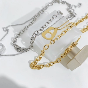 Ensemble collier double rang en acier inoxydable avec chaîne cubaine et pendentif homme