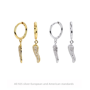 925 Sterling Silver Chili Pendant Hoop Earrings With Zirconia Inlaid Gold Silver Plated Fashion Jewelry For Women Gift