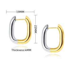 Detailed view of U-shaped steel earrings with dimensions 19MM width and 22MM height