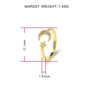 Detail showing 1.45g weight and 17.1mm diameter for star and moon open ring