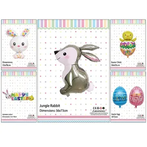 Lot de ballons de Pâques en aluminium avec lapin, poussin, œufs et bannière de fête