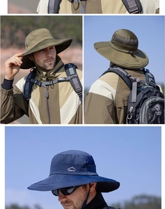 Détail du chapeau de soleil extérieur avec mesh respirant et cordon de serrage réglable