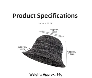 Detailed dimensions of the breathable knit bucket hat with size and weight annotations