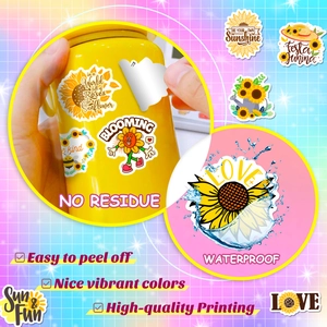Waterproof sunflower stickers set with vibrant colors and no residue for laptop decor