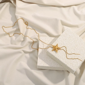 Detailed close-up of 18K gold-plated star pendant with textured surface on stone