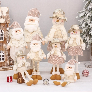 Telescopic Christmas Plush Doll Santa Claus Snowman Ornament Cream Gold Fabric Adjustable Height Festive Indoor Decoration