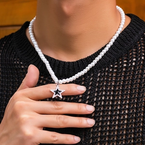 Collana da Unisex in Acciaio Inossidabile Con Ciondolo a Stella e Künstliche Perle Sintetiche Con Strass Zirconia Gioielli di Moda