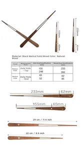 Detailed size chart for walnut wood clock hands including hour and minute hand specs