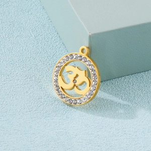 Om Symbol Round Pendant Stainless Steel Zircon Inlaid Hollow Geometric DIY Jewelry Making Charm
