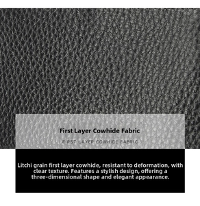 Close-up of black top grain cowhide leather featuring a detailed lychee pattern texture